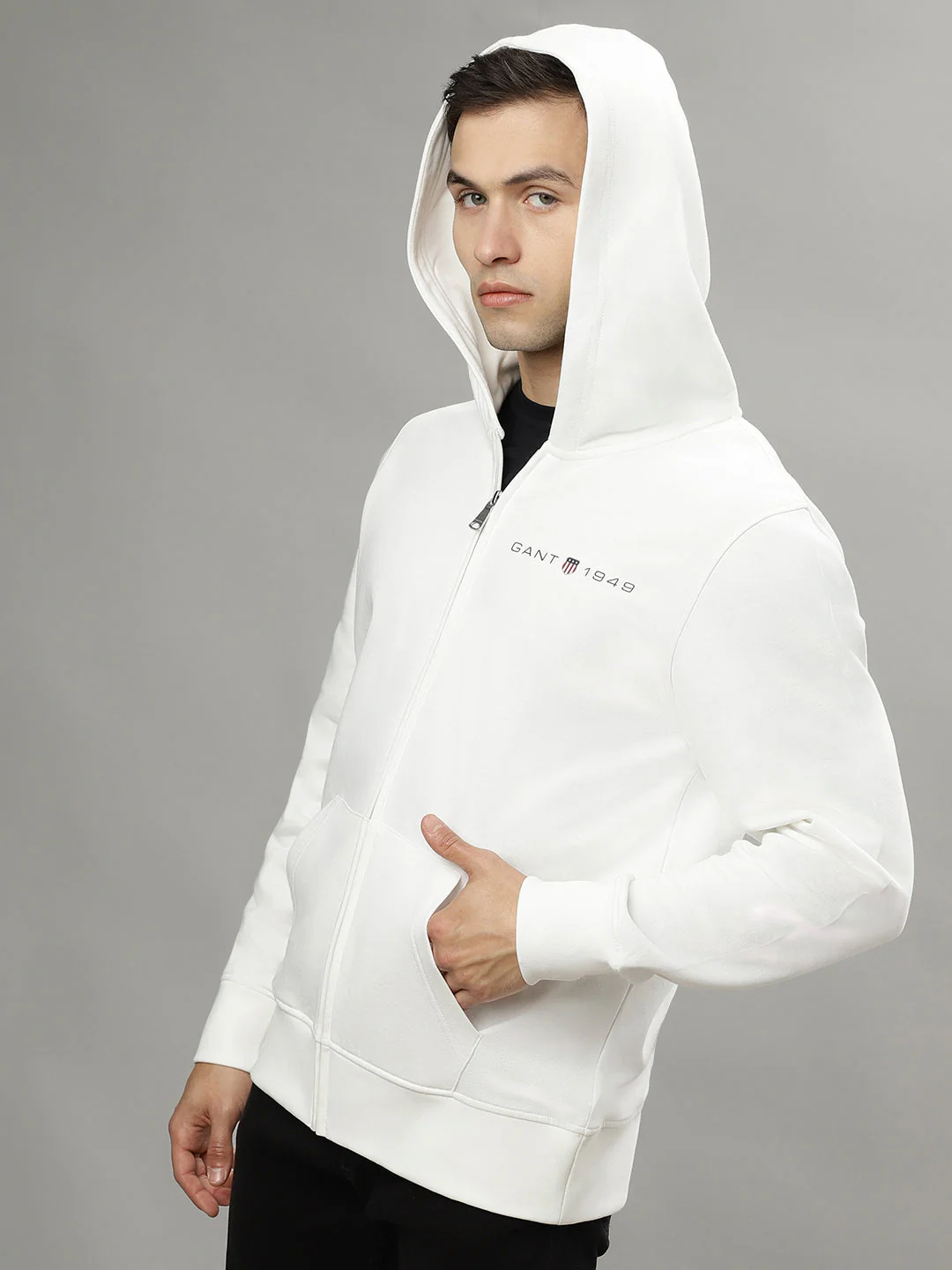 Gant Men Off White Solid Hooded Long Sleeves Sweatshirt - Image 2