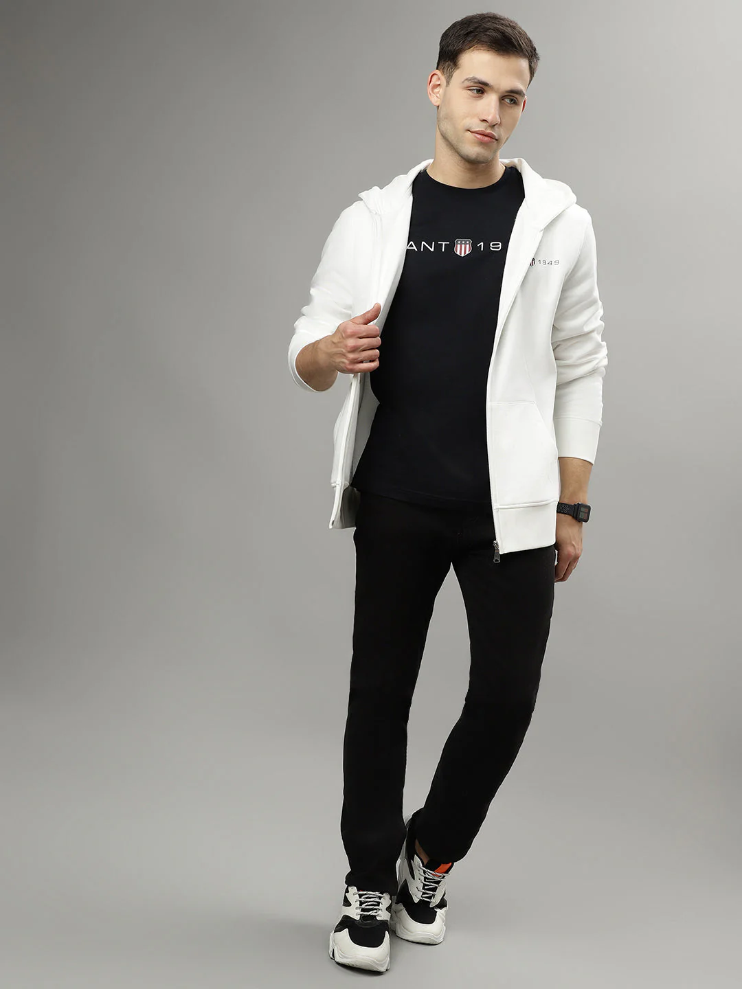 Gant Men Off White Solid Hooded Long Sleeves Sweatshirt - Image 4