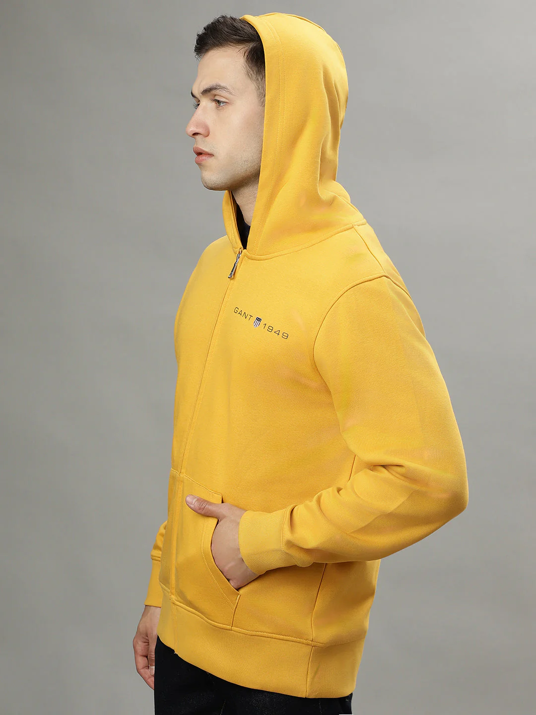 Gant Men Yellow Solid Hooded Long Sleeves Sweatshirt - Image 2