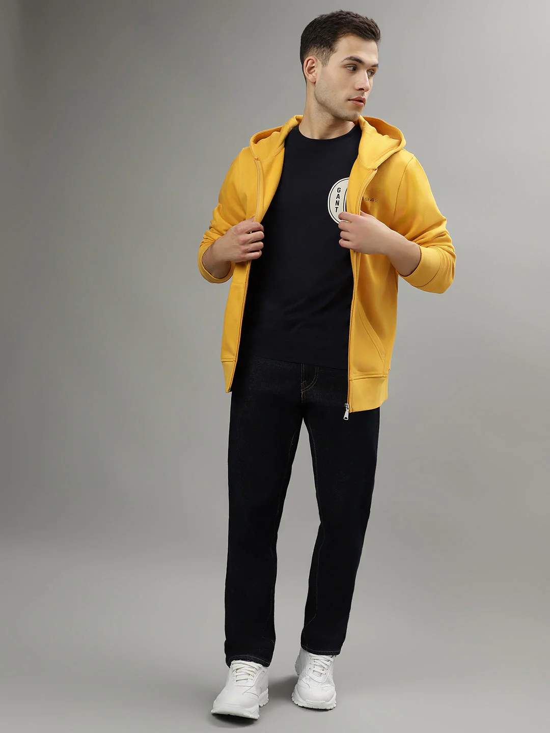Gant Men Yellow Solid Hooded Long Sleeves Sweatshirt - Image 4