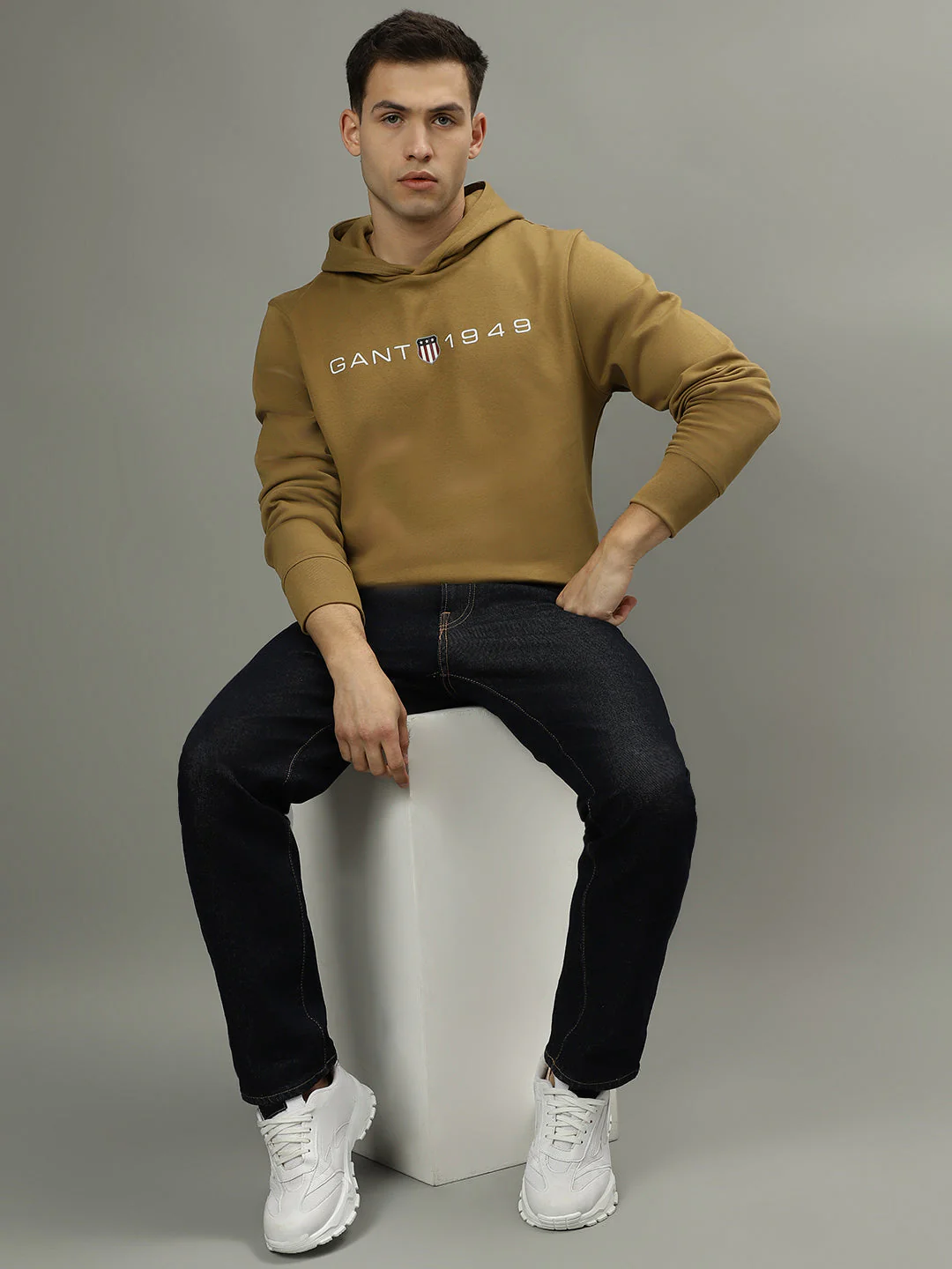 Gant Men Khaki Solid Hooded Long Sleeves Sweatshirt - Image 4