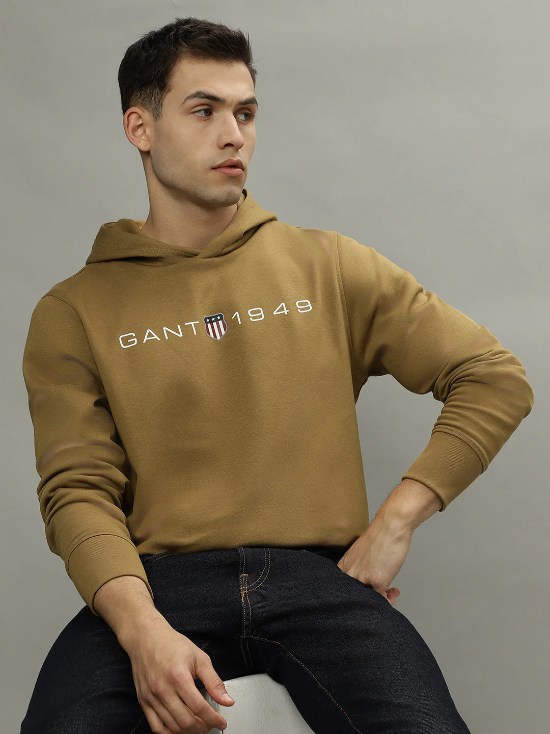 Gant Men Khaki Solid Hooded Long Sleeves Sweatshirt - Image 5