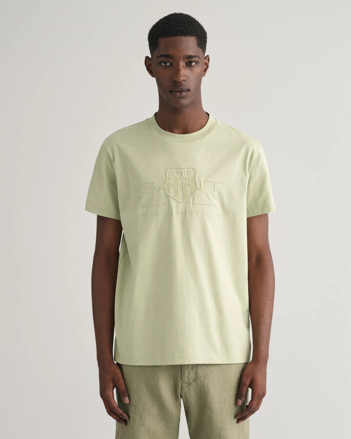 Gant Men Green Solid Round Neck Short Sleeves Tshirt - Image 3