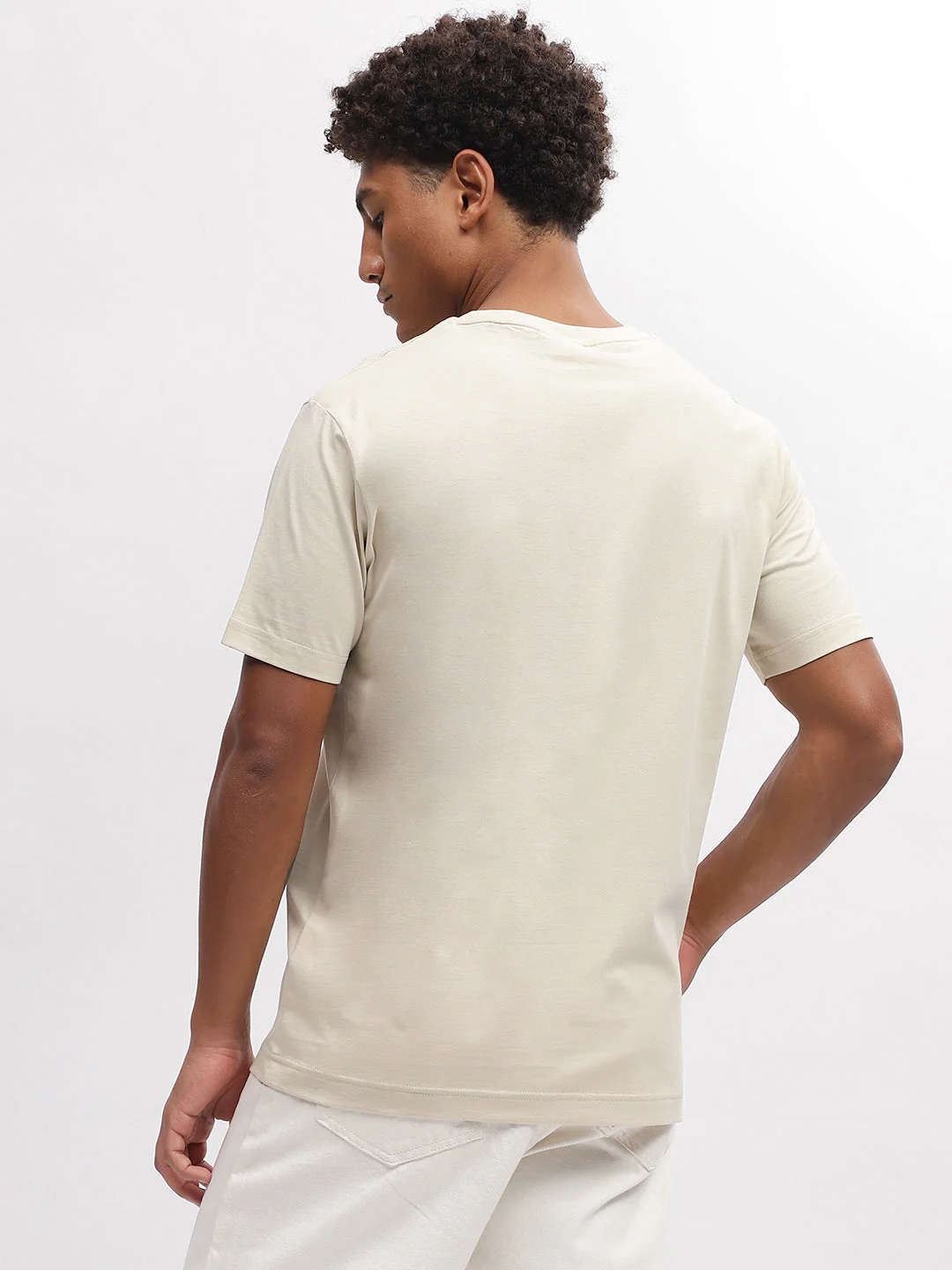 Gant Men Beige Solid Round Neck Short Sleeves Tshirt - Image 4