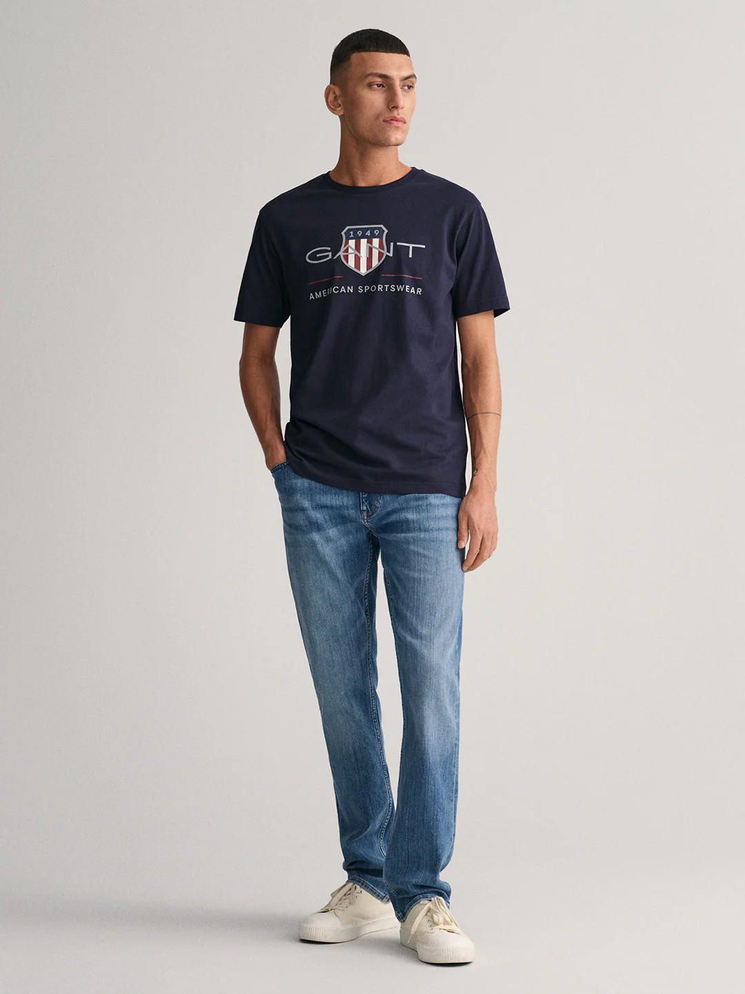 Gant Men Navy Blue Printed Round Neck Short Sleeves Tshirt - Image 4
