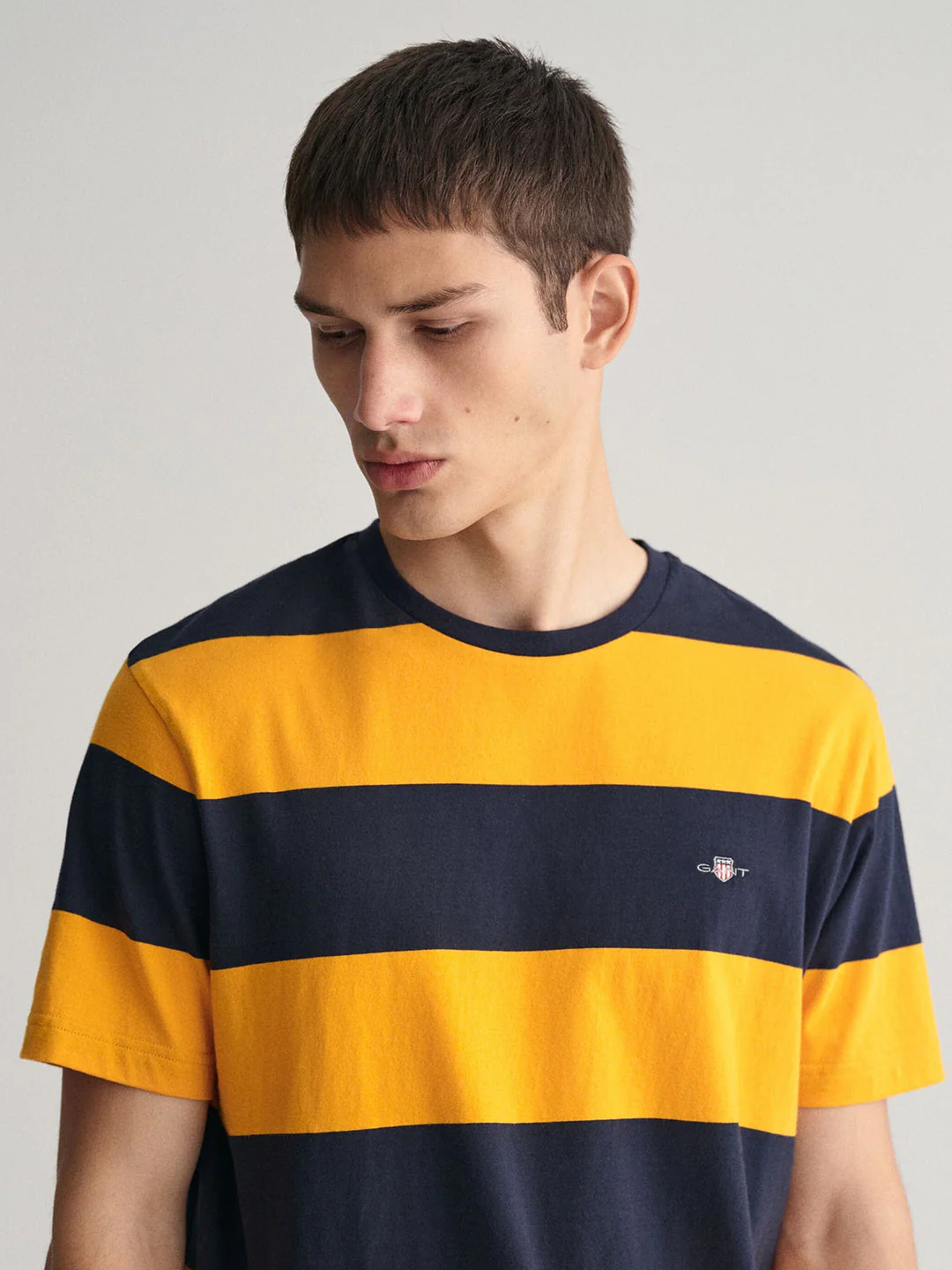 Gant Men Yellow Striped Round Neck Short Sleeves Tshirt - Image 4