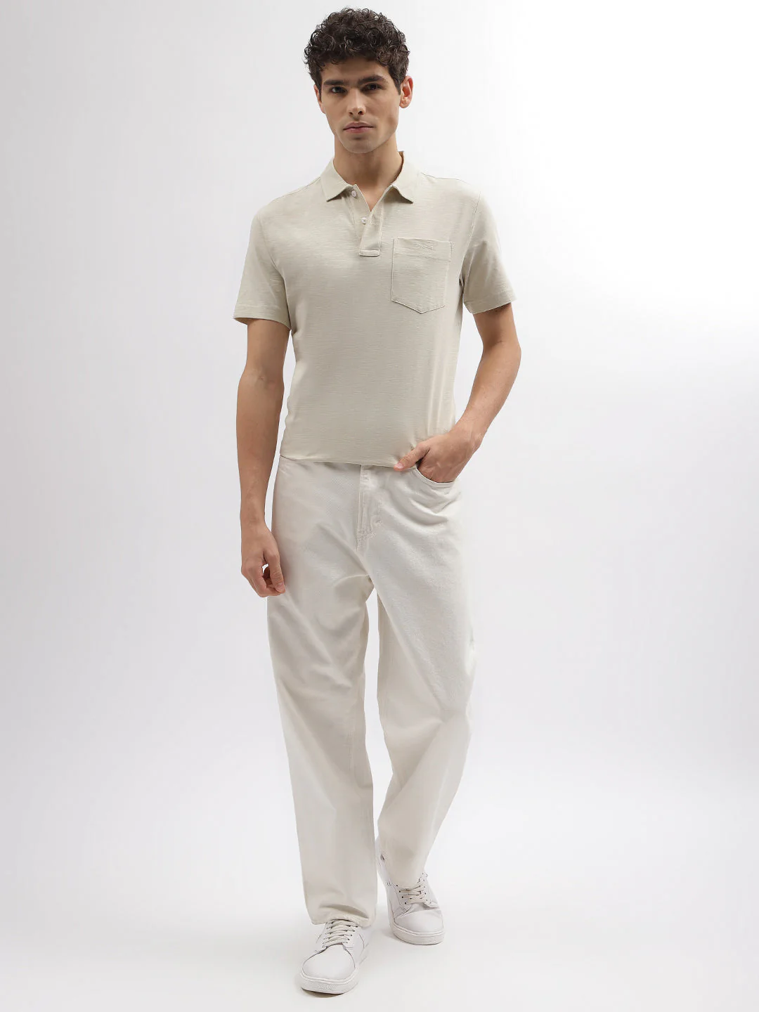 Gant Men Beige Striped Polo Collar Full Sleeves Tshirt - Image 4