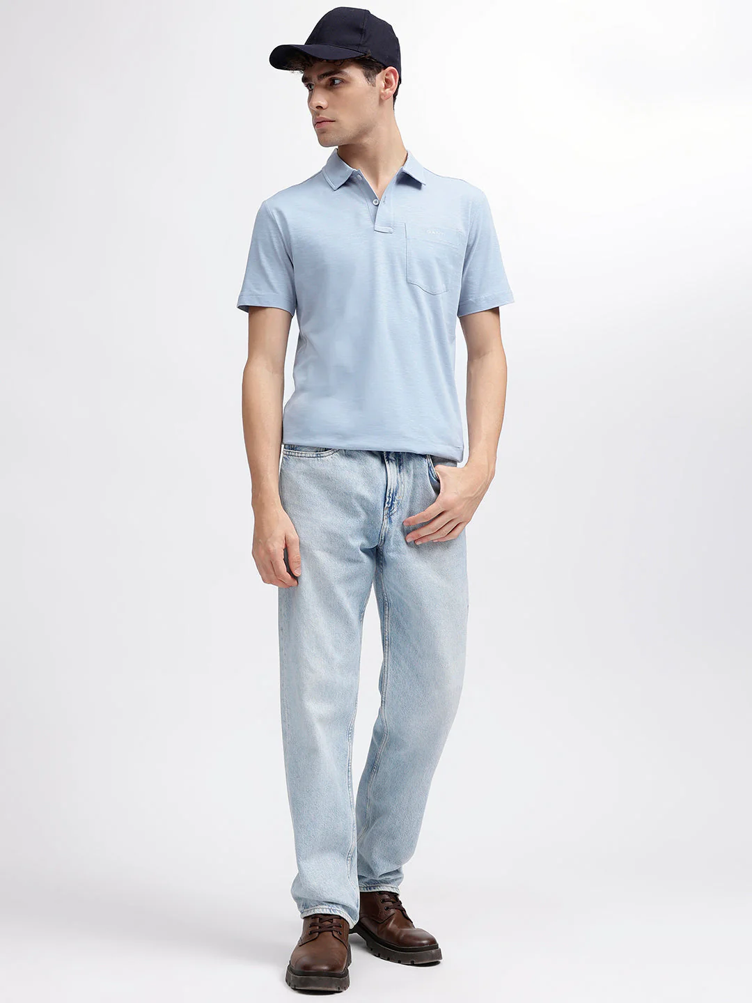 Gant Men Blue Solid Polo Collar Short Sleeves Tshirt - Image 4