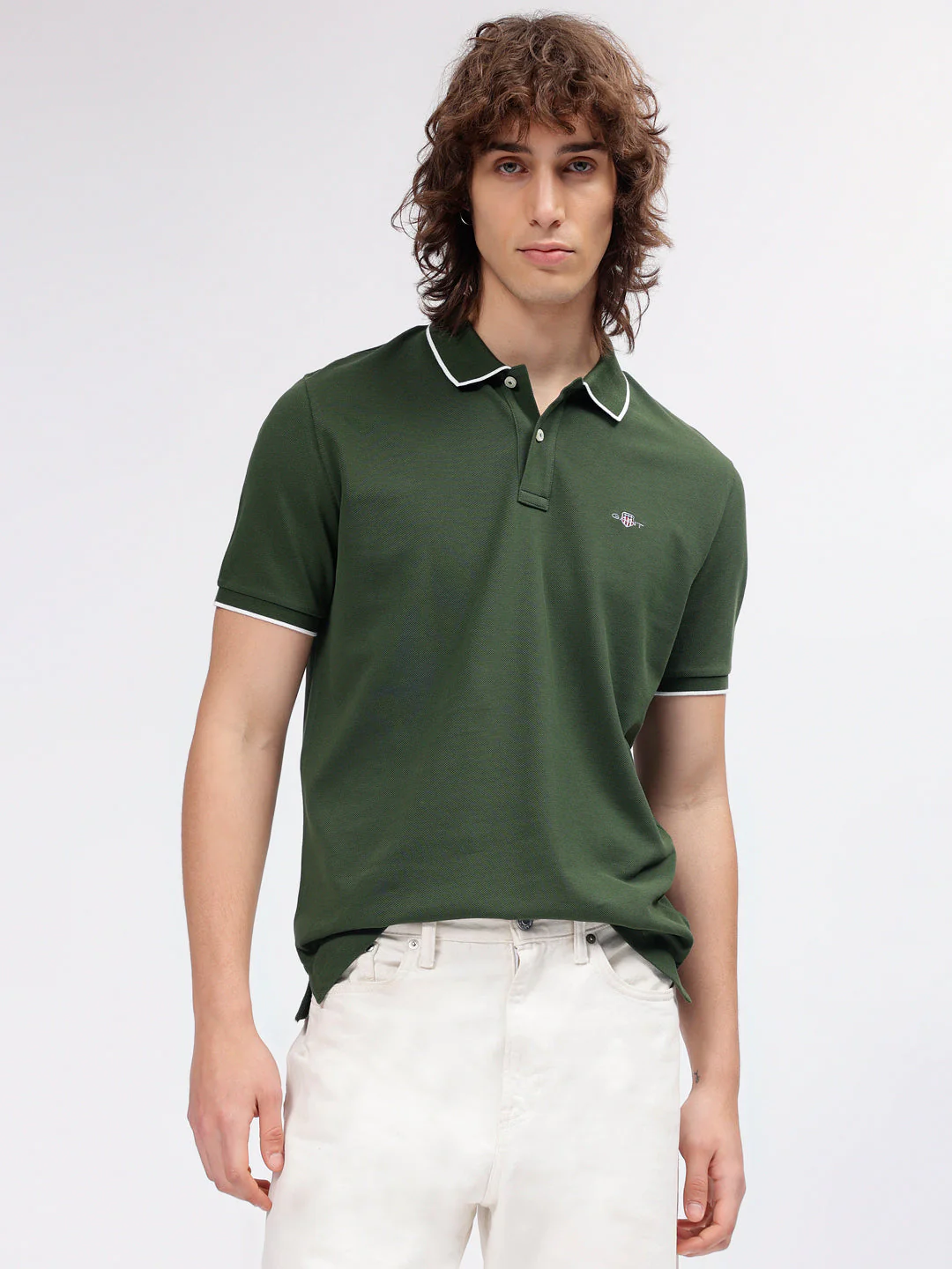 Gant Men Green Solid Polo Collar Short Sleeves Tshirt