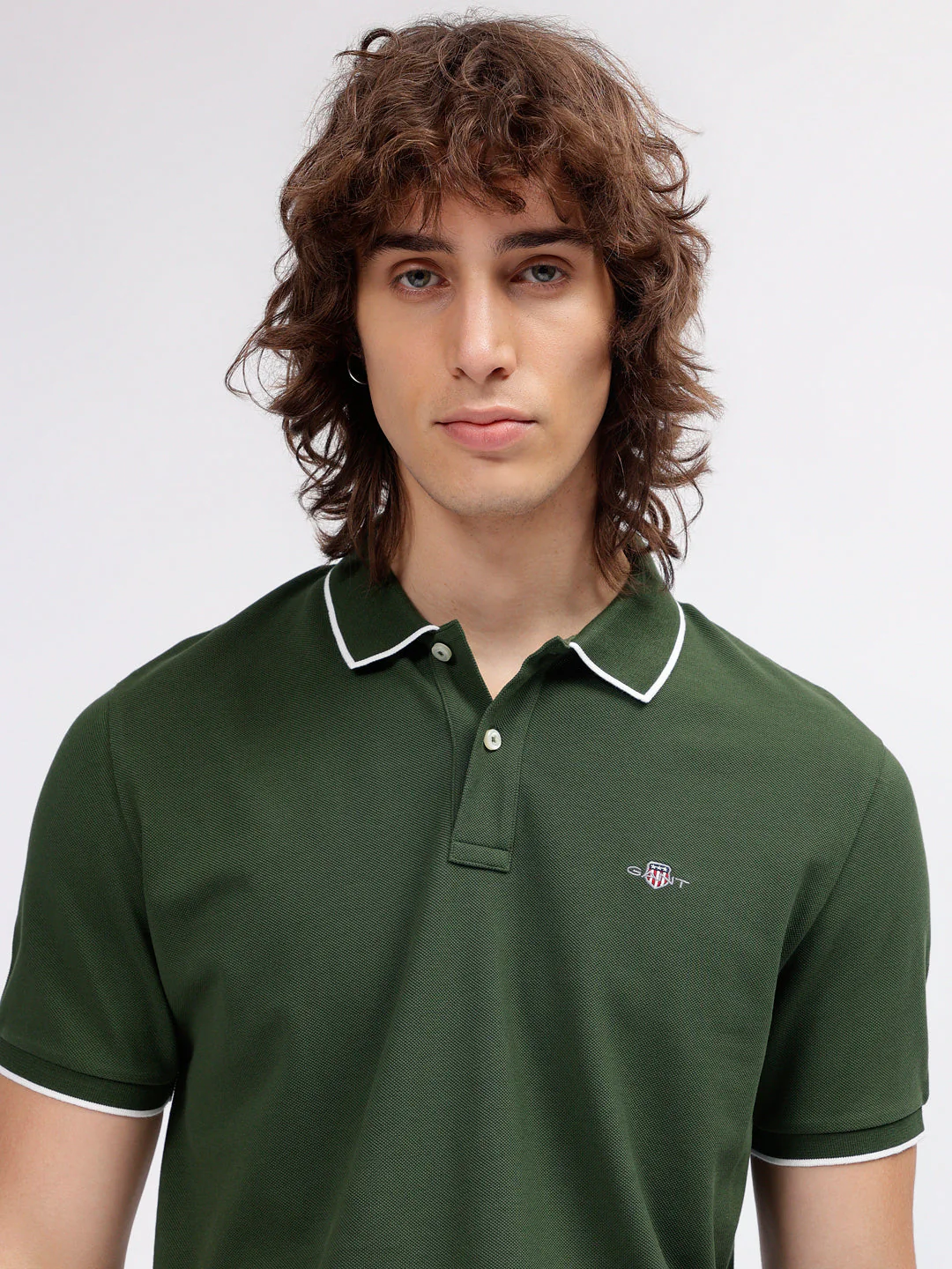 Gant Men Green Solid Polo Collar Short Sleeves Tshirt - Image 5