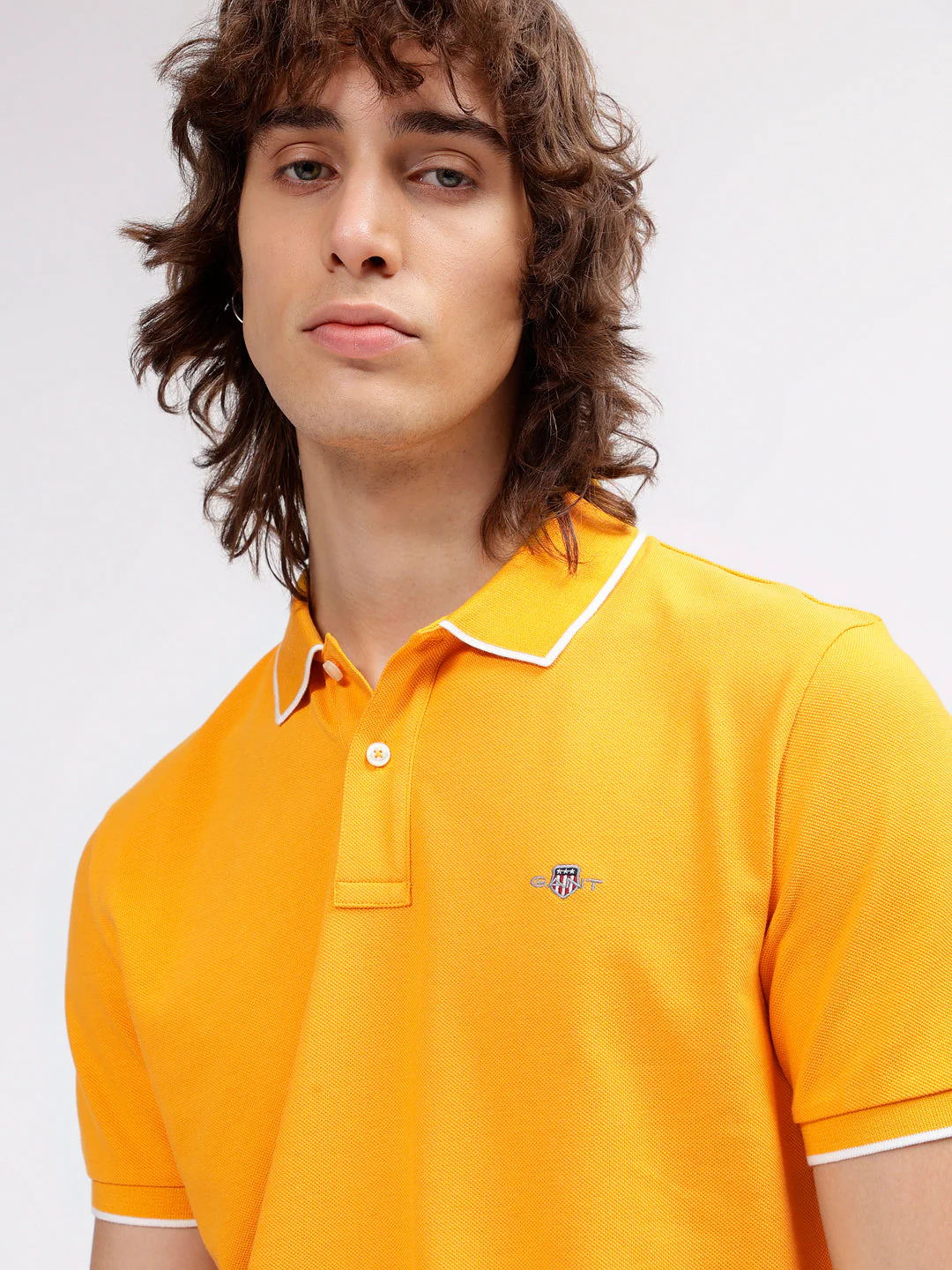 Gant Men Yellow Solid Polo Collar Short Sleeves Tshirt - Image 4