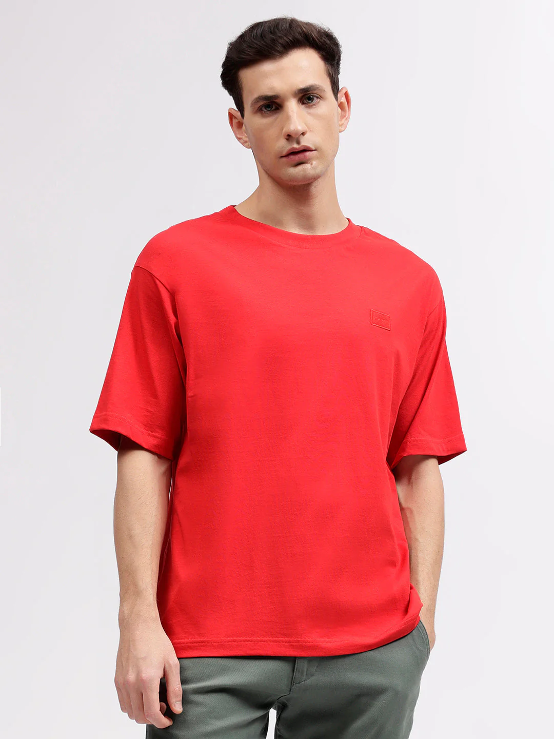 Gant Men Red Solid Round Neck Short Sleeves Tshirt