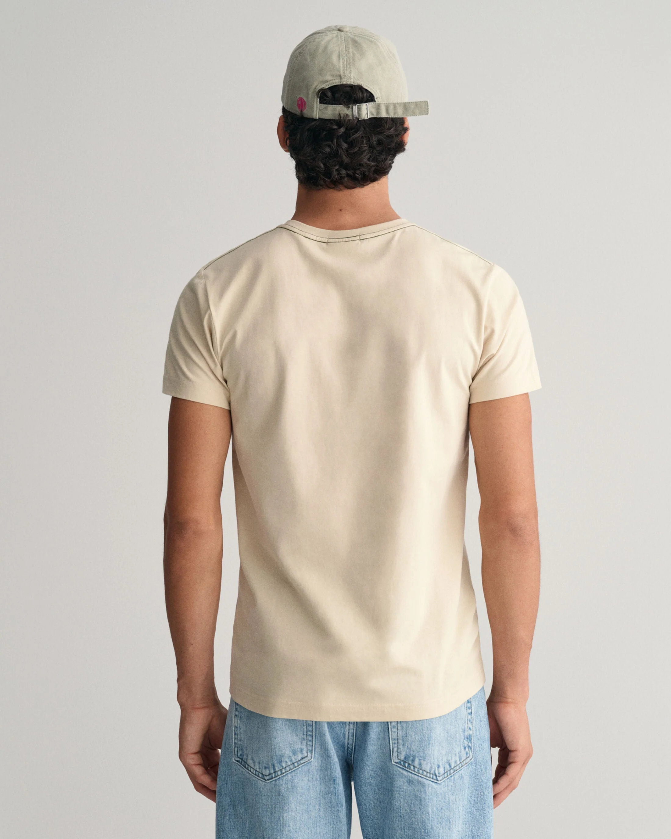 Gant Men Beige Solid Round Neck Short Sleeves Tshirt - Image 2