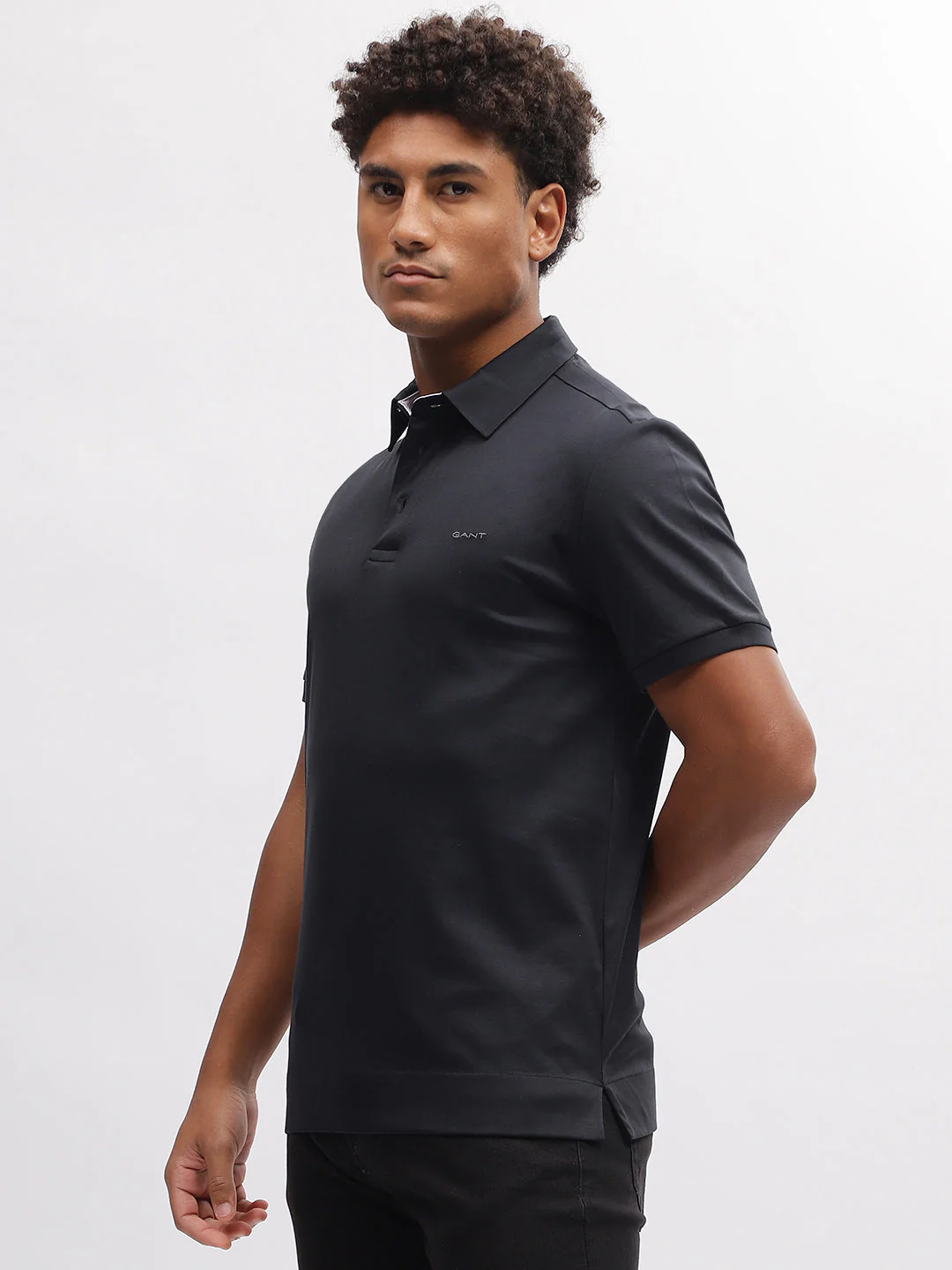Gant Men Black Solid Polo Collar Short Sleeves Tshirt - Image 3
