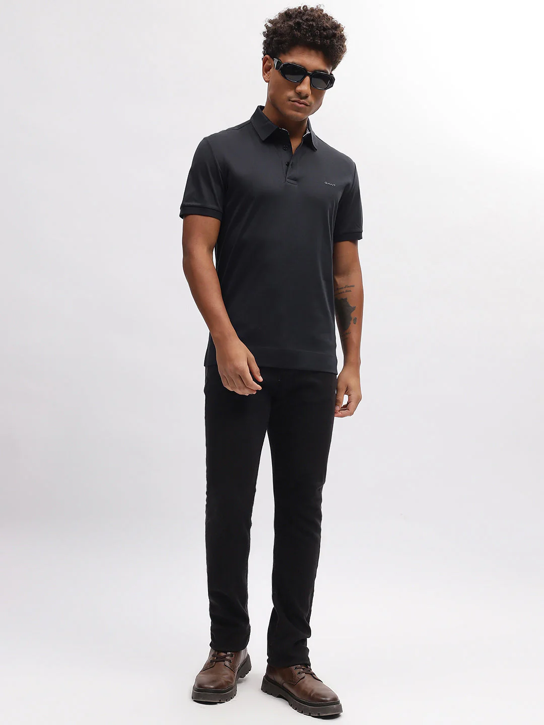Gant Men Black Solid Polo Collar Short Sleeves Tshirt - Image 5