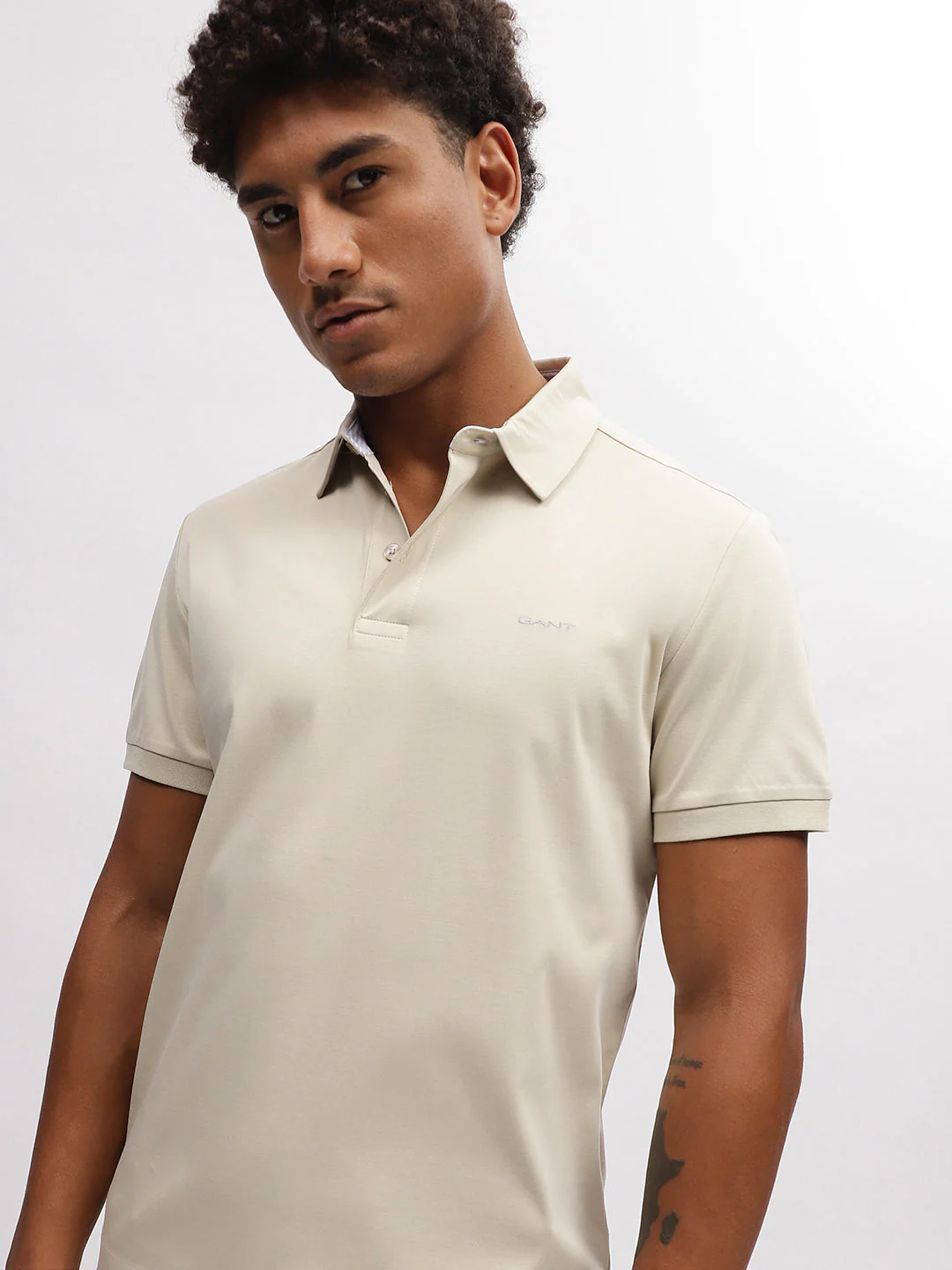 Gant Men Beige Solid Polo Collar Short Sleeves Tshirt - Image 2