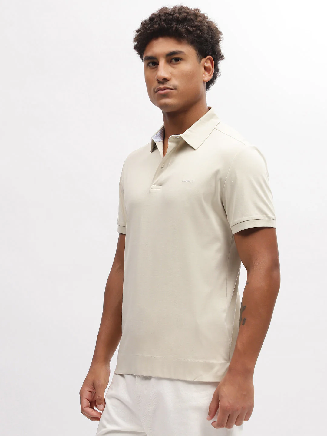 Gant Men Beige Solid Polo Collar Short Sleeves Tshirt - Image 3