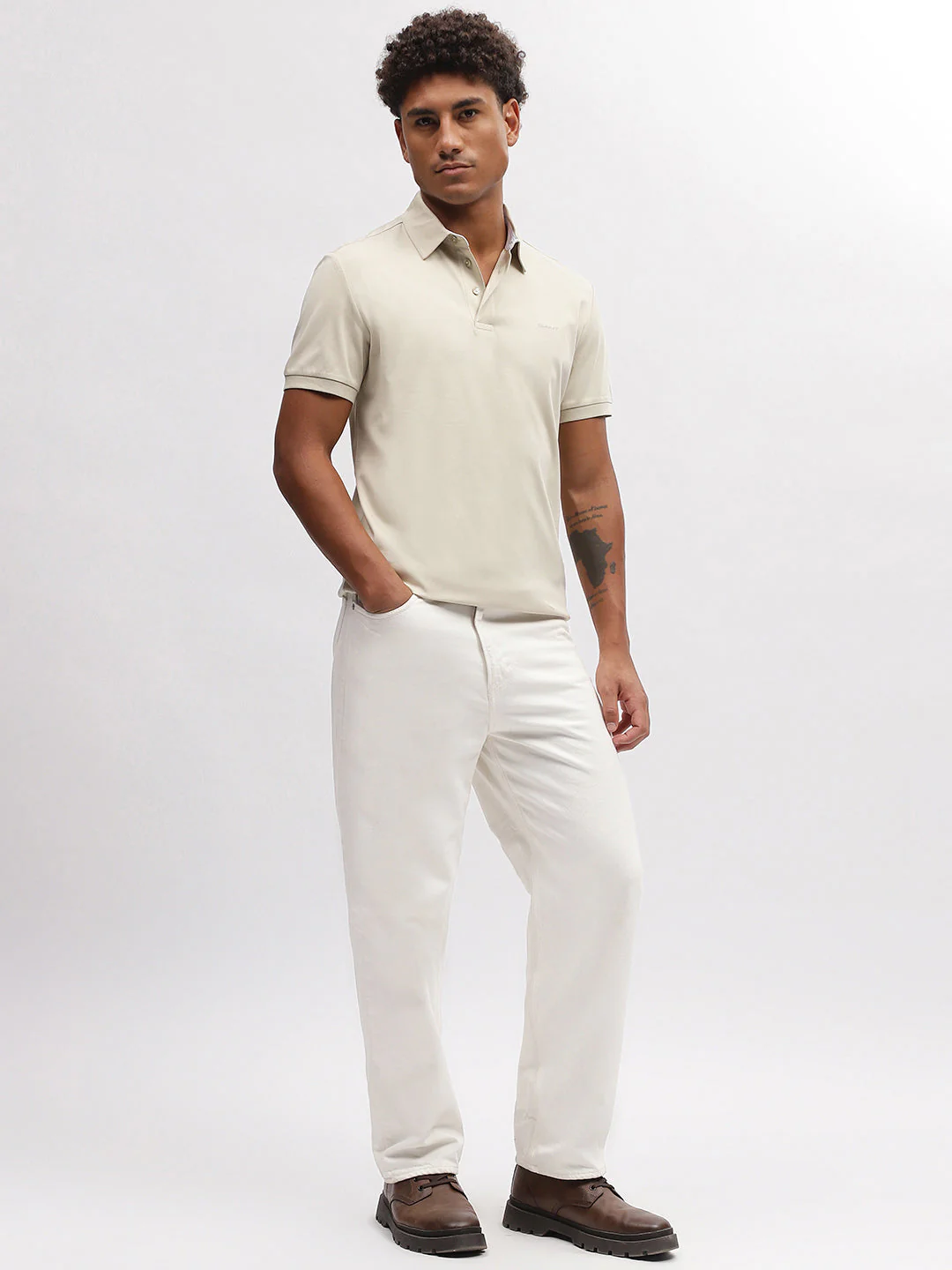 Gant Men Beige Solid Polo Collar Short Sleeves Tshirt - Image 5
