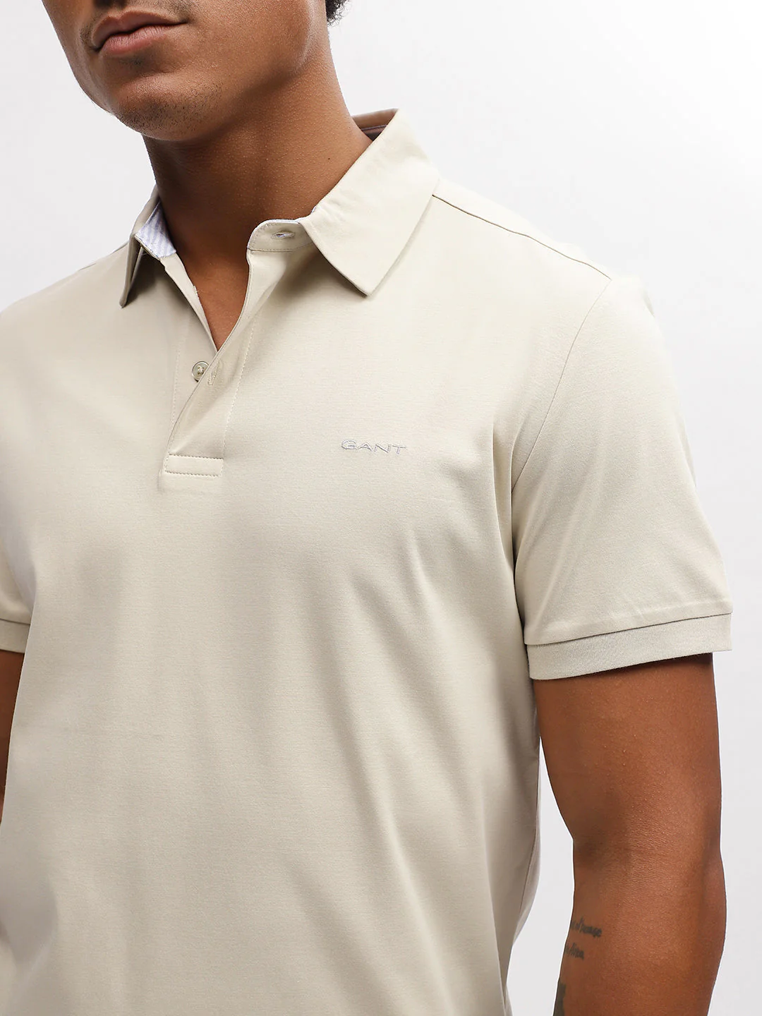 Gant Men Beige Solid Polo Collar Short Sleeves Tshirt - Image 6
