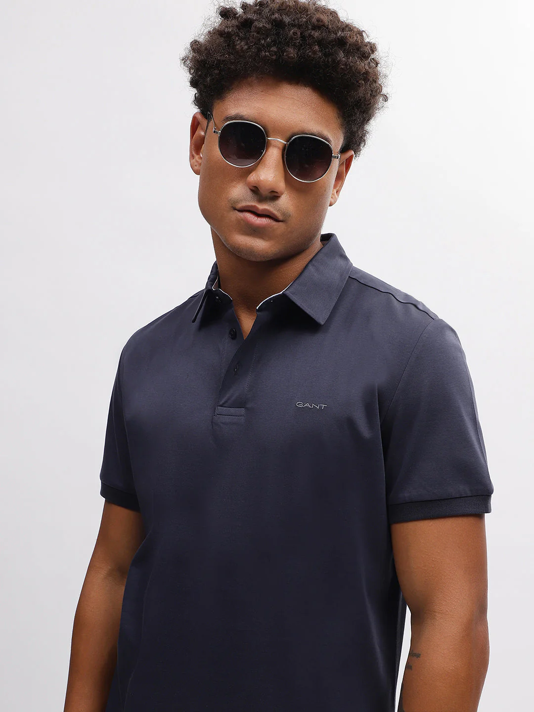 Gant Men Blue Solid Polo Collar Short Sleeves Tshirt - Image 2