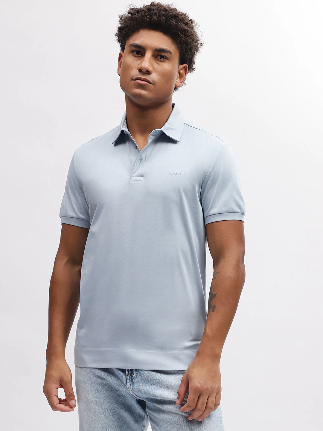 Gant Men Blue Solid Polo Collar Short Sleeves Tshirt