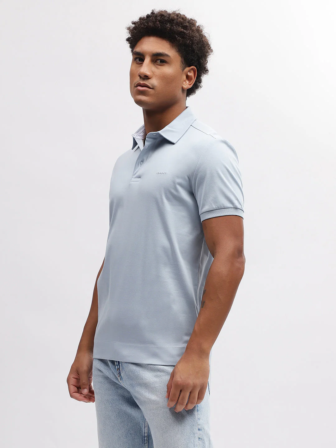 Gant Men Blue Solid Polo Collar Short Sleeves Tshirt - Image 3
