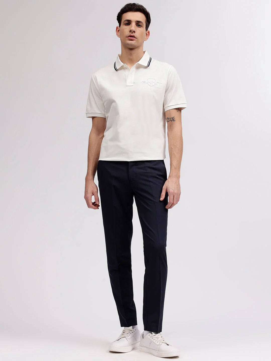 Gant Men Off White Solid Polo Collar Short Sleeves Tshirt - Image 4