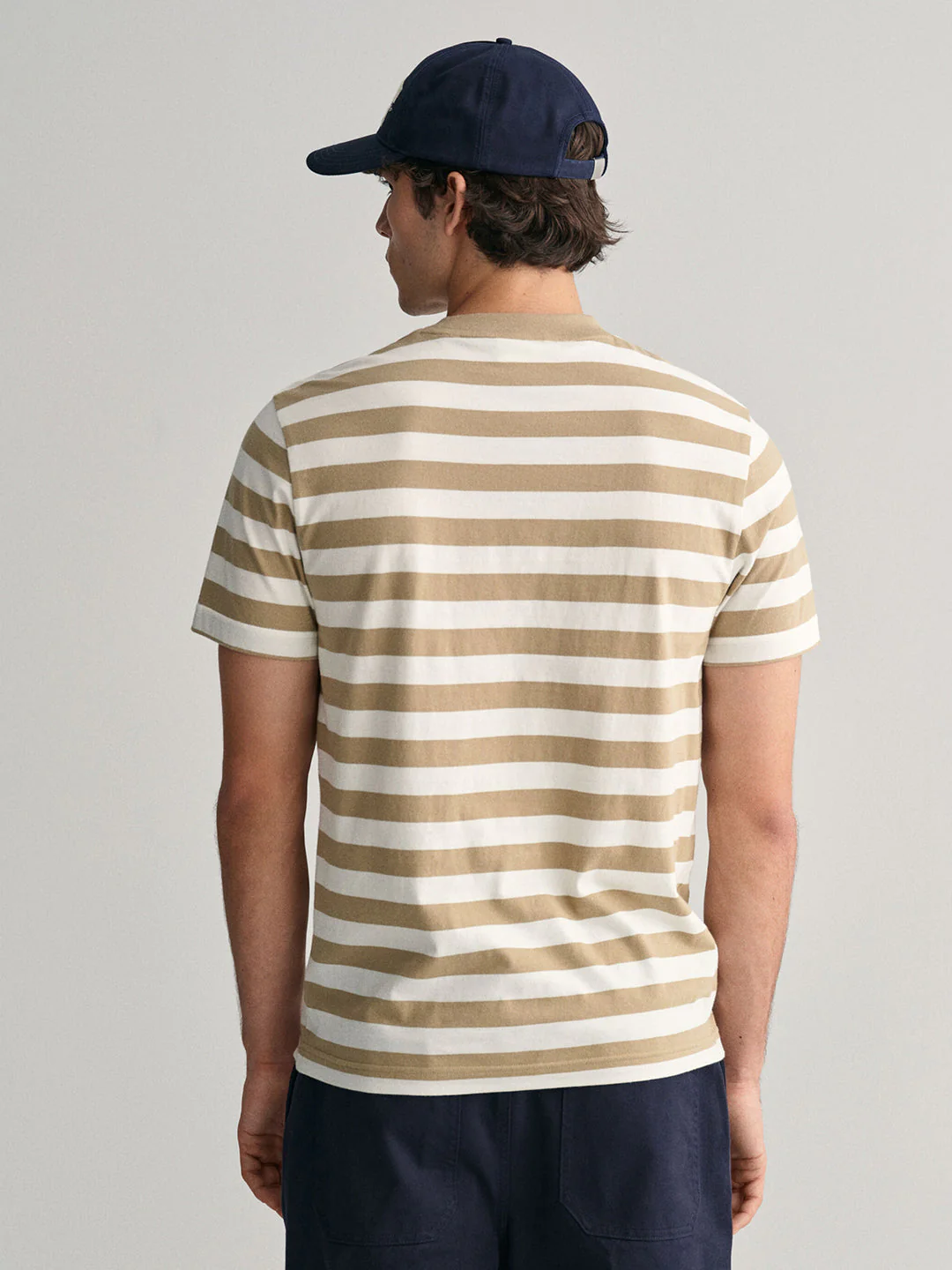 Gant Men Khaki Striped Round Neck Short Sleeves Tshirt - Image 2