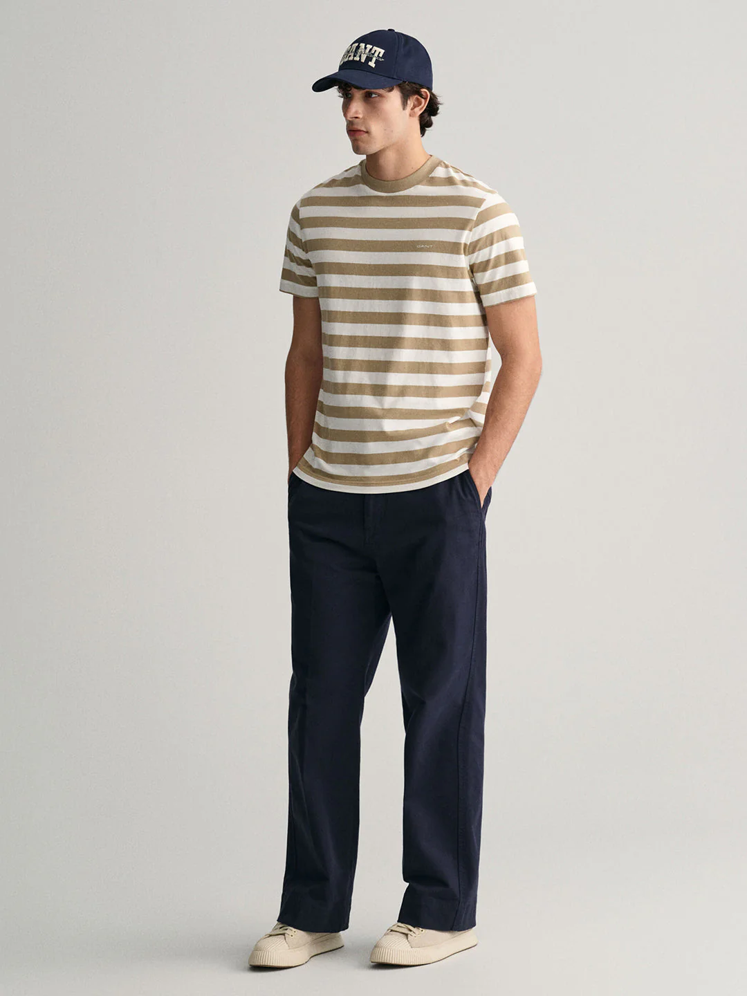 Gant Men Khaki Striped Round Neck Short Sleeves Tshirt - Image 3