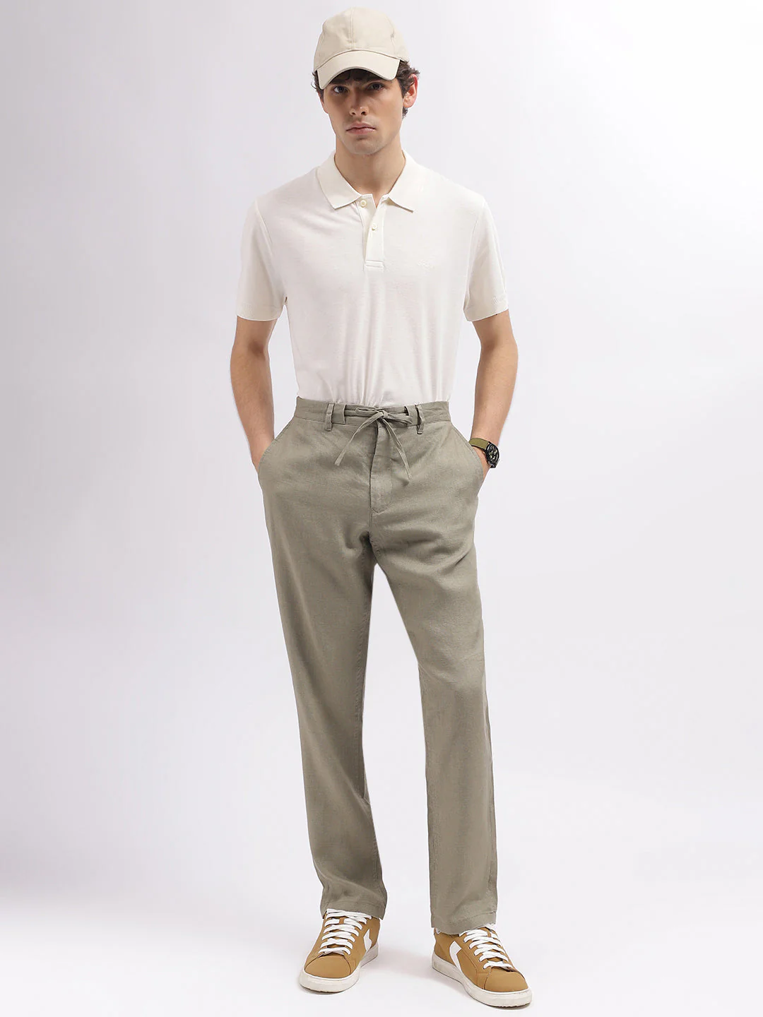 Gant Men Cream Solid Polo Collar Short Sleeves Tshirt - Image 5