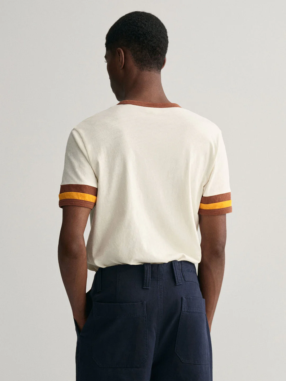 Gant Men Cream Solid Round Neck Short Sleeves Tshirt - Image 3