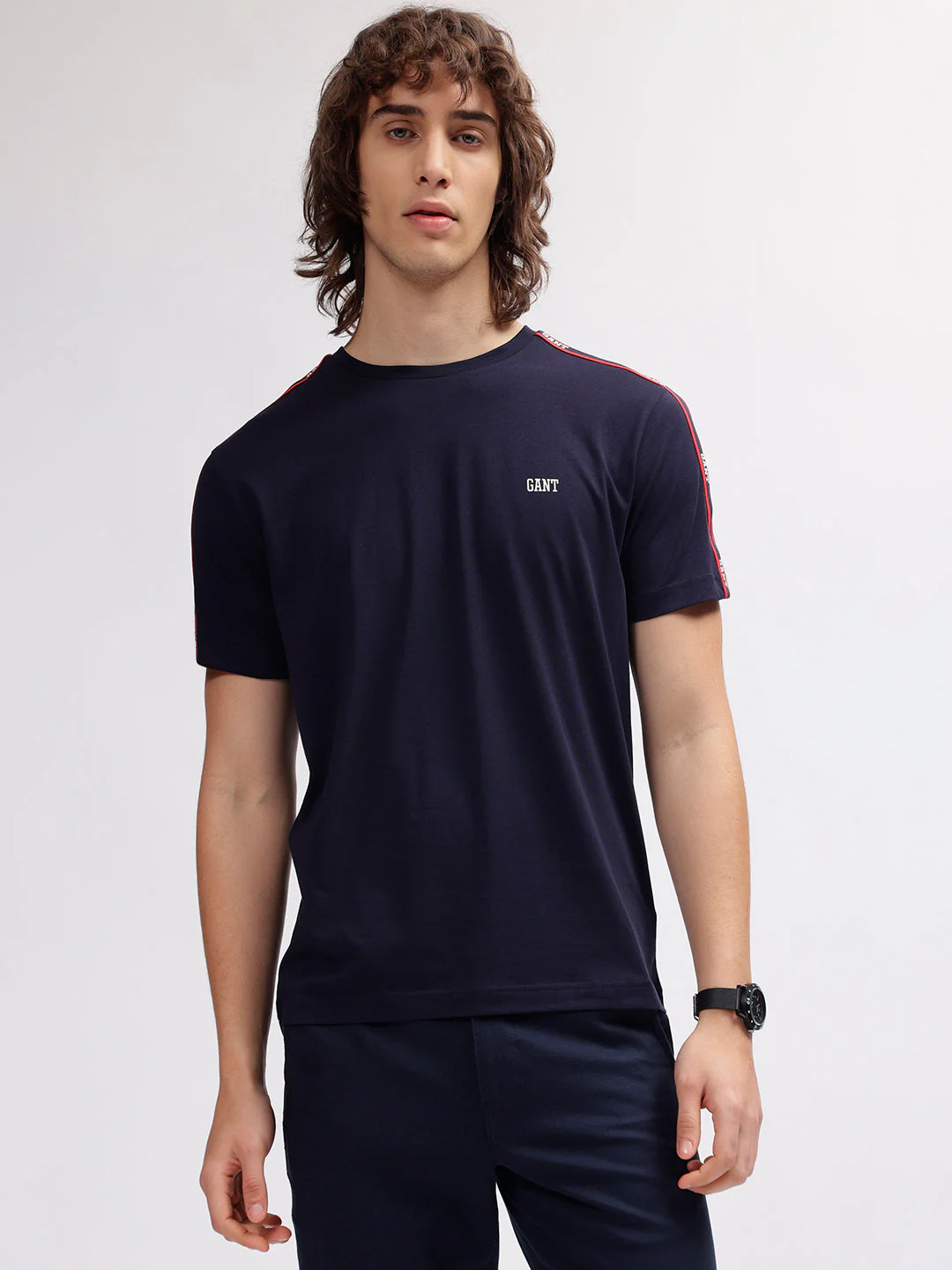 Gant Men Navy Blue Solid Round Neck Short Sleeves Tshirt - Image 2