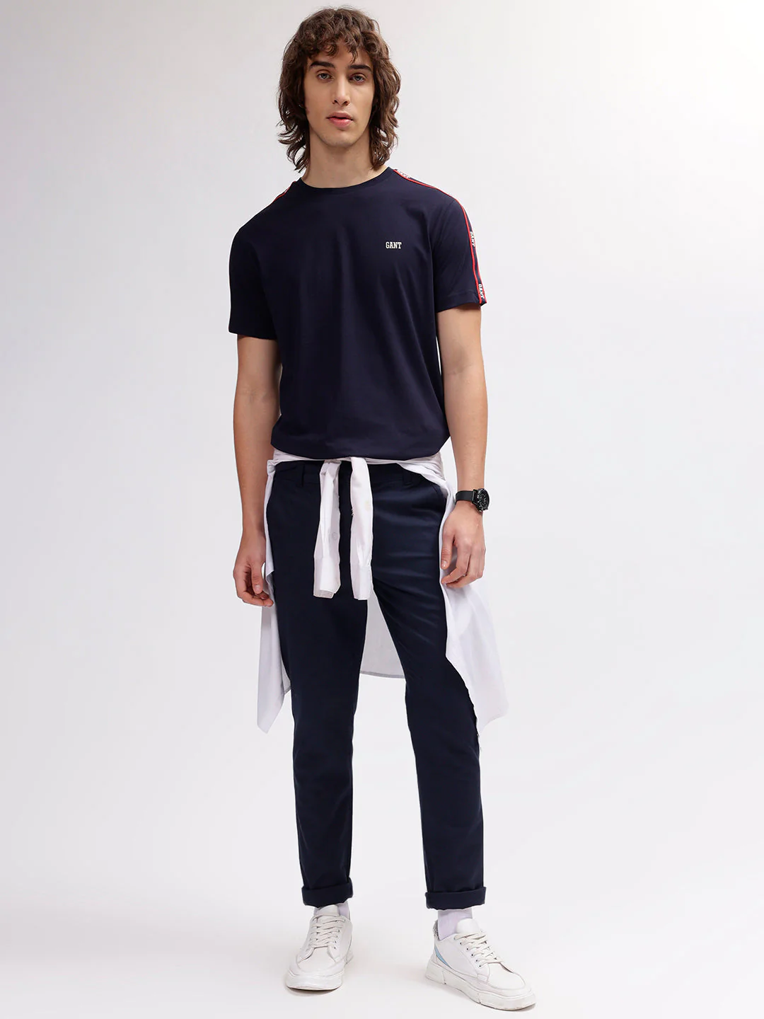 Gant Men Navy Blue Solid Round Neck Short Sleeves Tshirt - Image 5