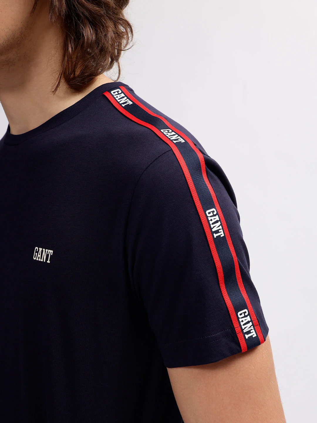 Gant Men Navy Blue Solid Round Neck Short Sleeves Tshirt - Image 7