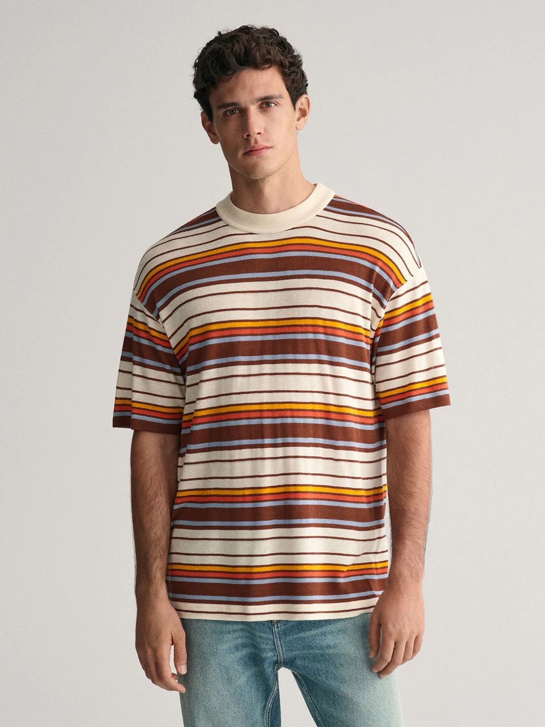 Gant Men Multi Striped Round Neck Short Sleeves Tshirt