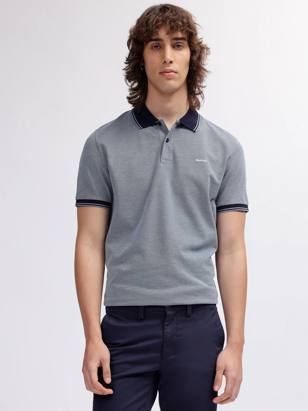 Gant Men Blue Solid Polo Collar Short Sleeves Tshirt - Image 2