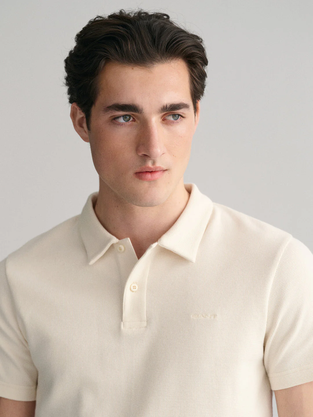 Gant Men Cream Solid Polo Collar Short Sleeves Tshirt - Image 3