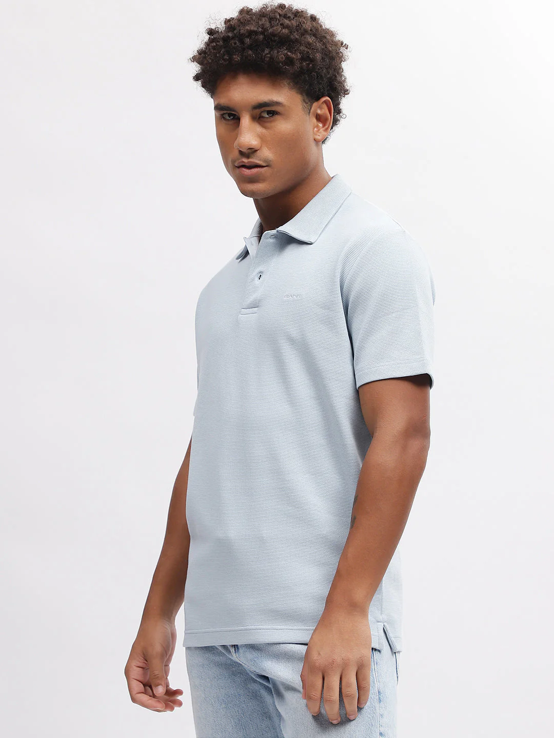 Gant Men Blue Solid Polo Collar Short Sleeves Tshirt - Image 3