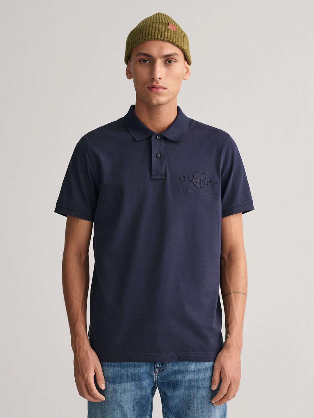 Gant Men Navy Blue Solid Polo Collar Short Sleeves Tshirt