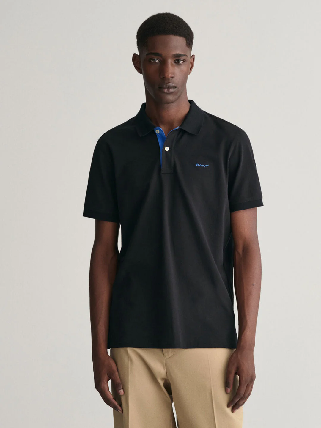 Gant Men Black Solid Polo Collar Short Sleeves Tshirt