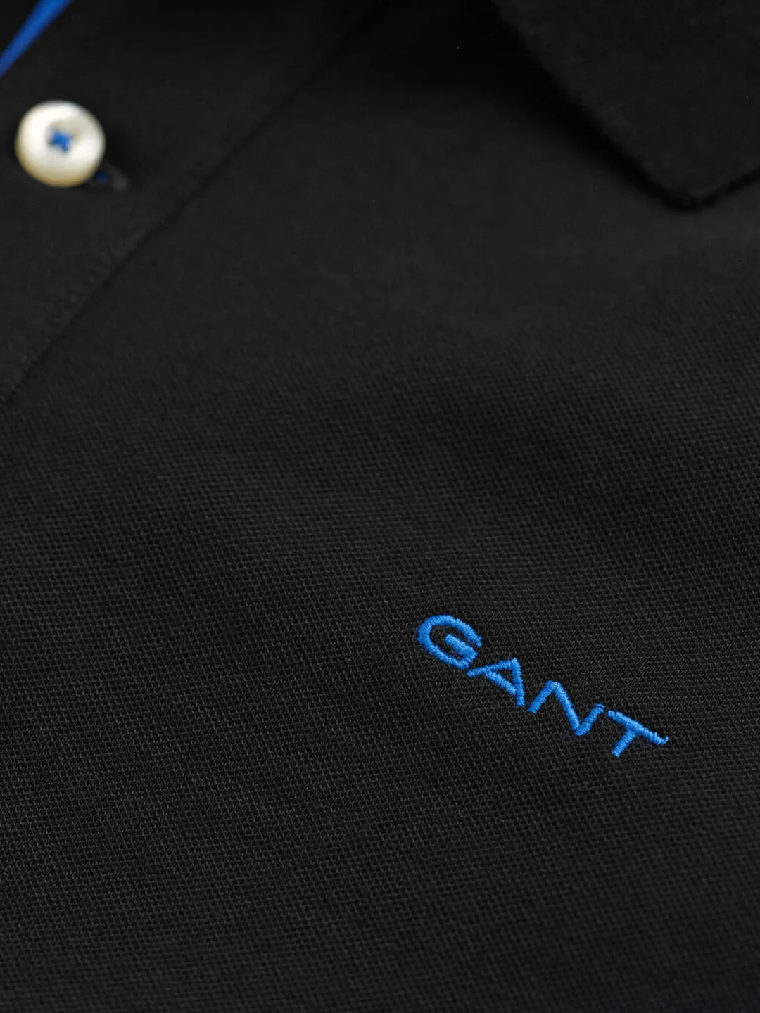 Gant Men Black Solid Polo Collar Short Sleeves Tshirt - Image 6