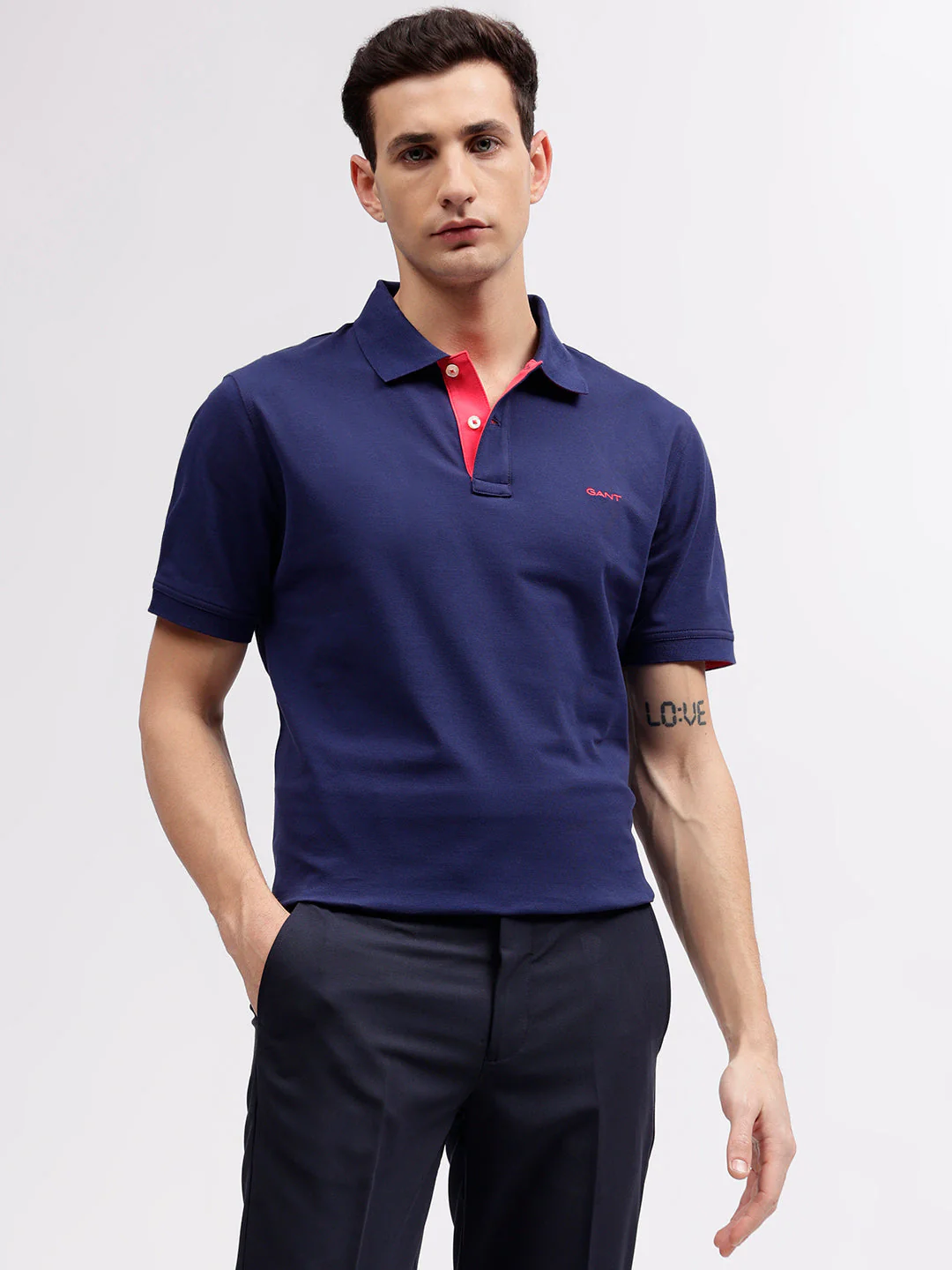 Gant Men Blue Solid Polo Collar Short Sleeves Tshirt