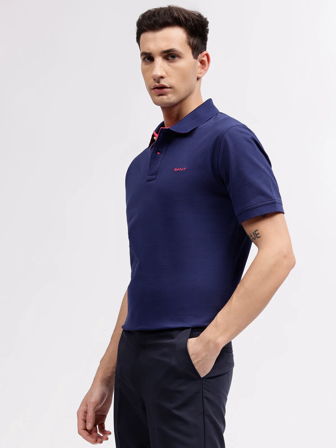 Gant Men Blue Solid Polo Collar Short Sleeves Tshirt - Image 3