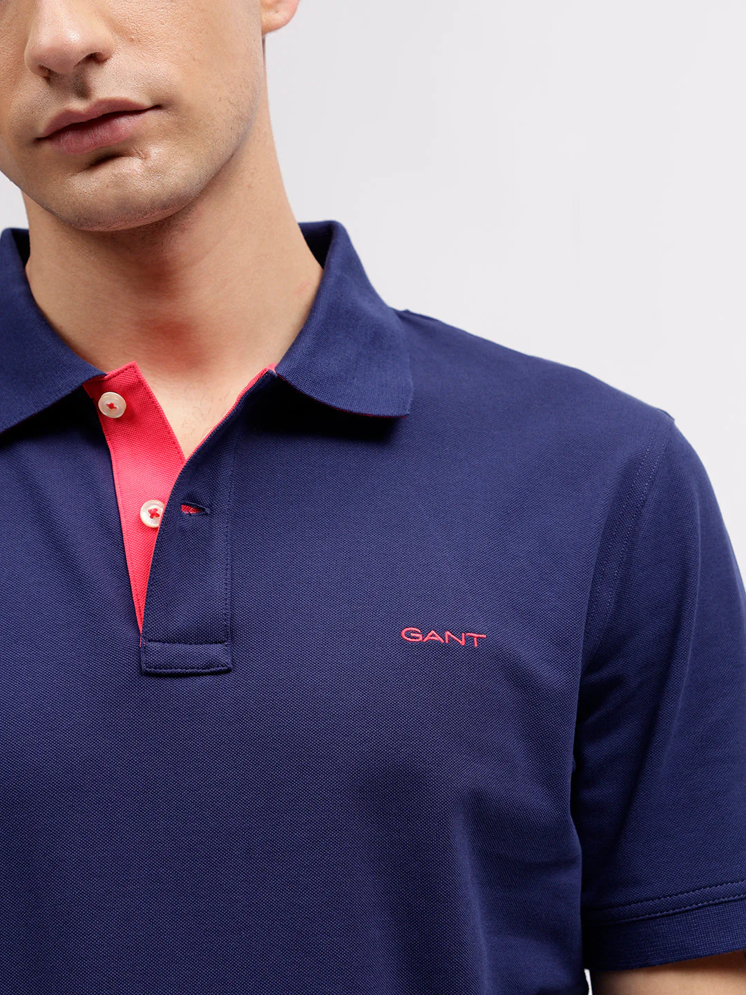 Gant Men Blue Solid Polo Collar Short Sleeves Tshirt - Image 6
