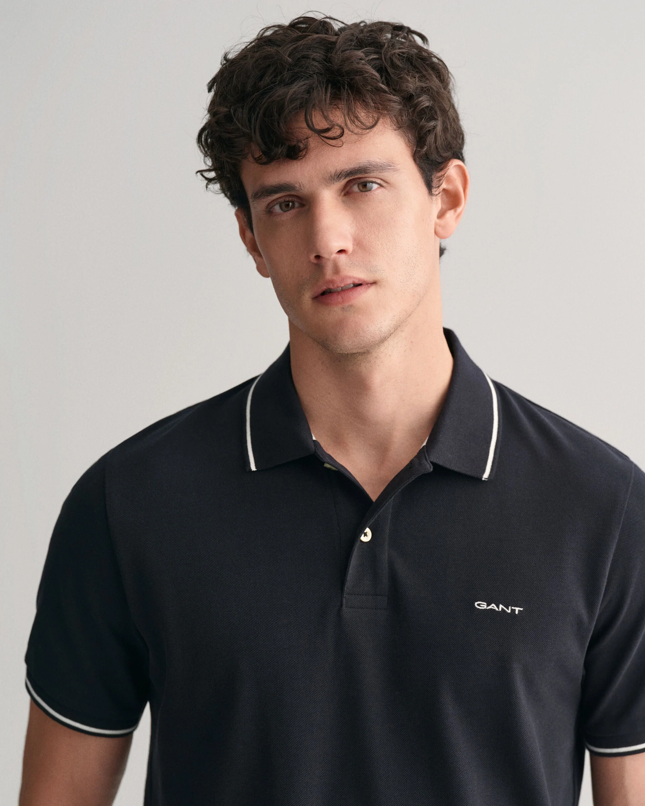 Gant Men Black Solid Polo Collar Short Sleeves Tshirt - Image 3