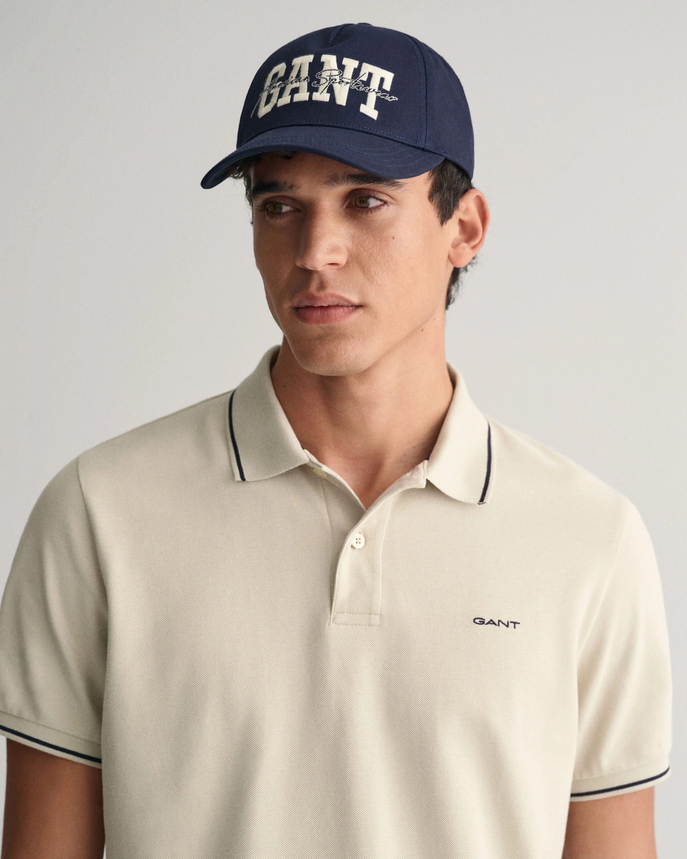 Gant Men Beige Solid Polo Collar Short Sleeves Tshirt - Image 4