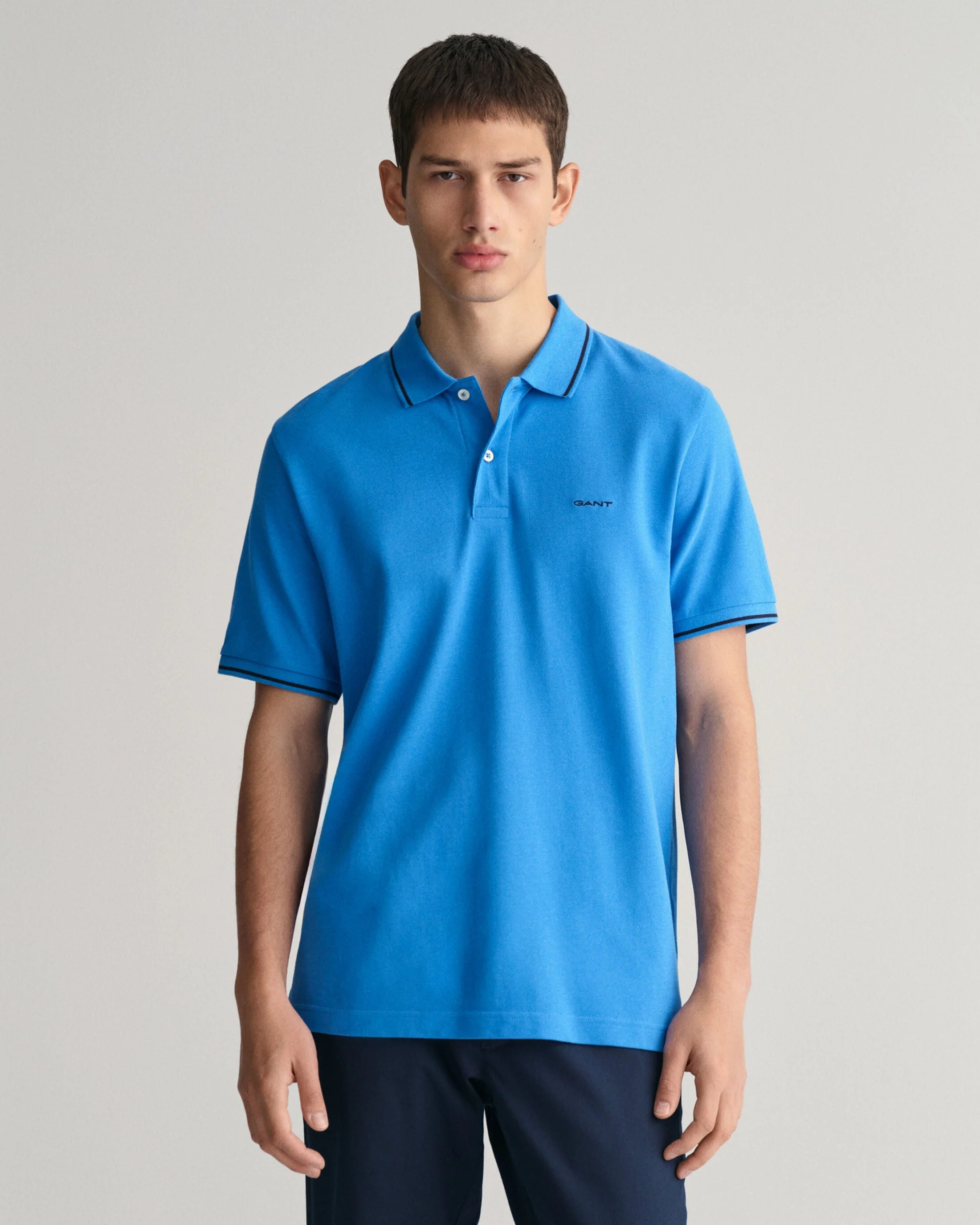 Gant Men Blue Solid Polo Collar Short Sleeves Tshirt