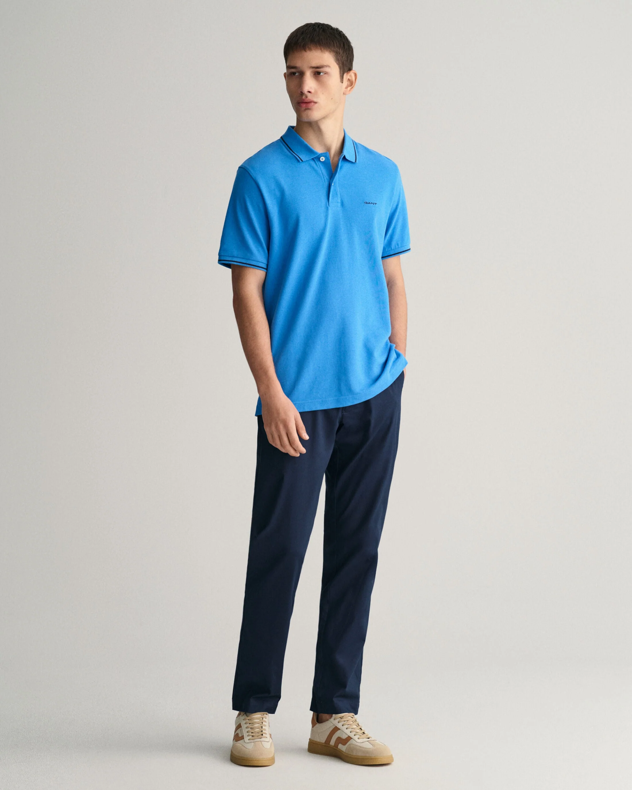 Gant Men Blue Solid Polo Collar Short Sleeves Tshirt - Image 2