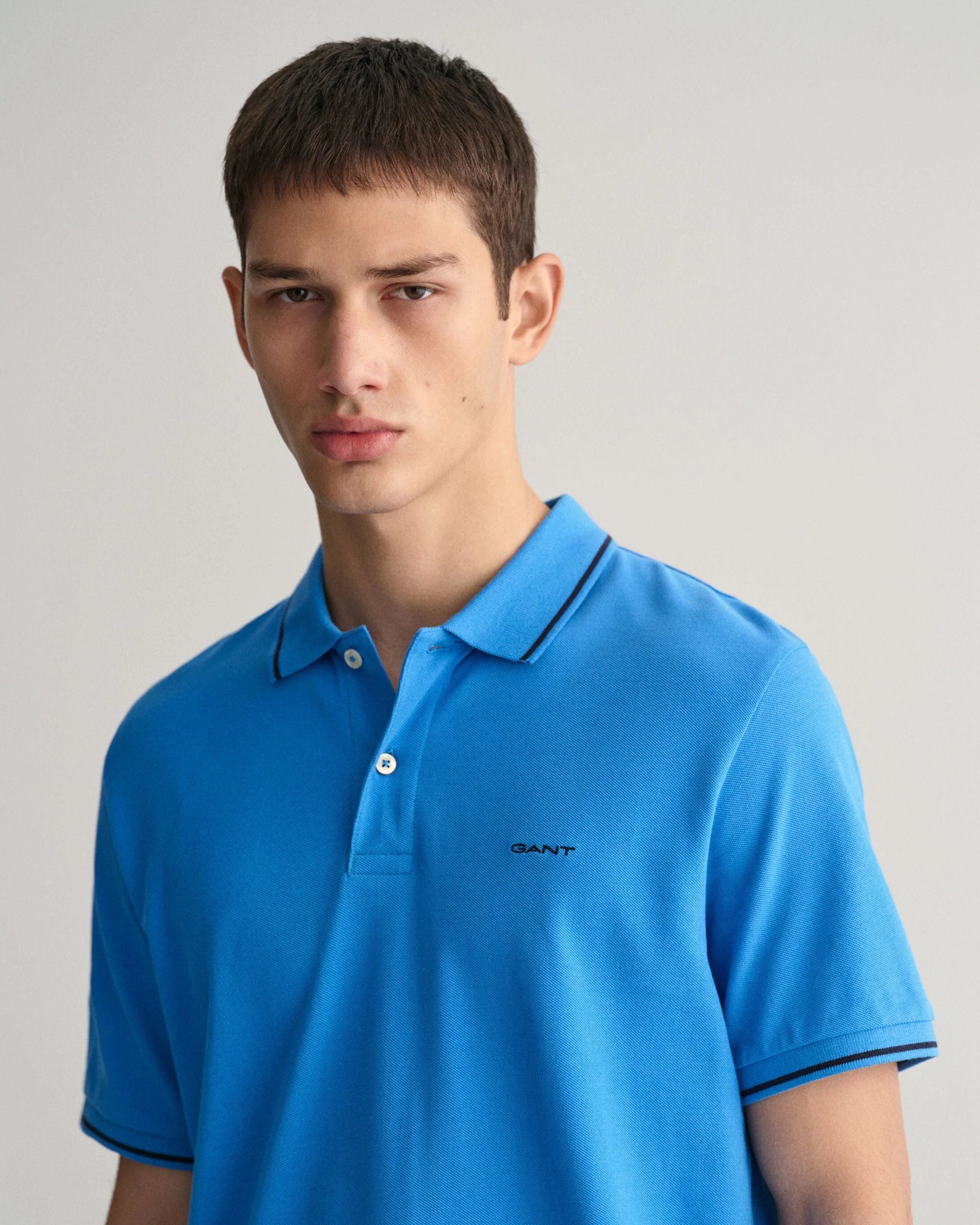 Gant Men Blue Solid Polo Collar Short Sleeves Tshirt - Image 3