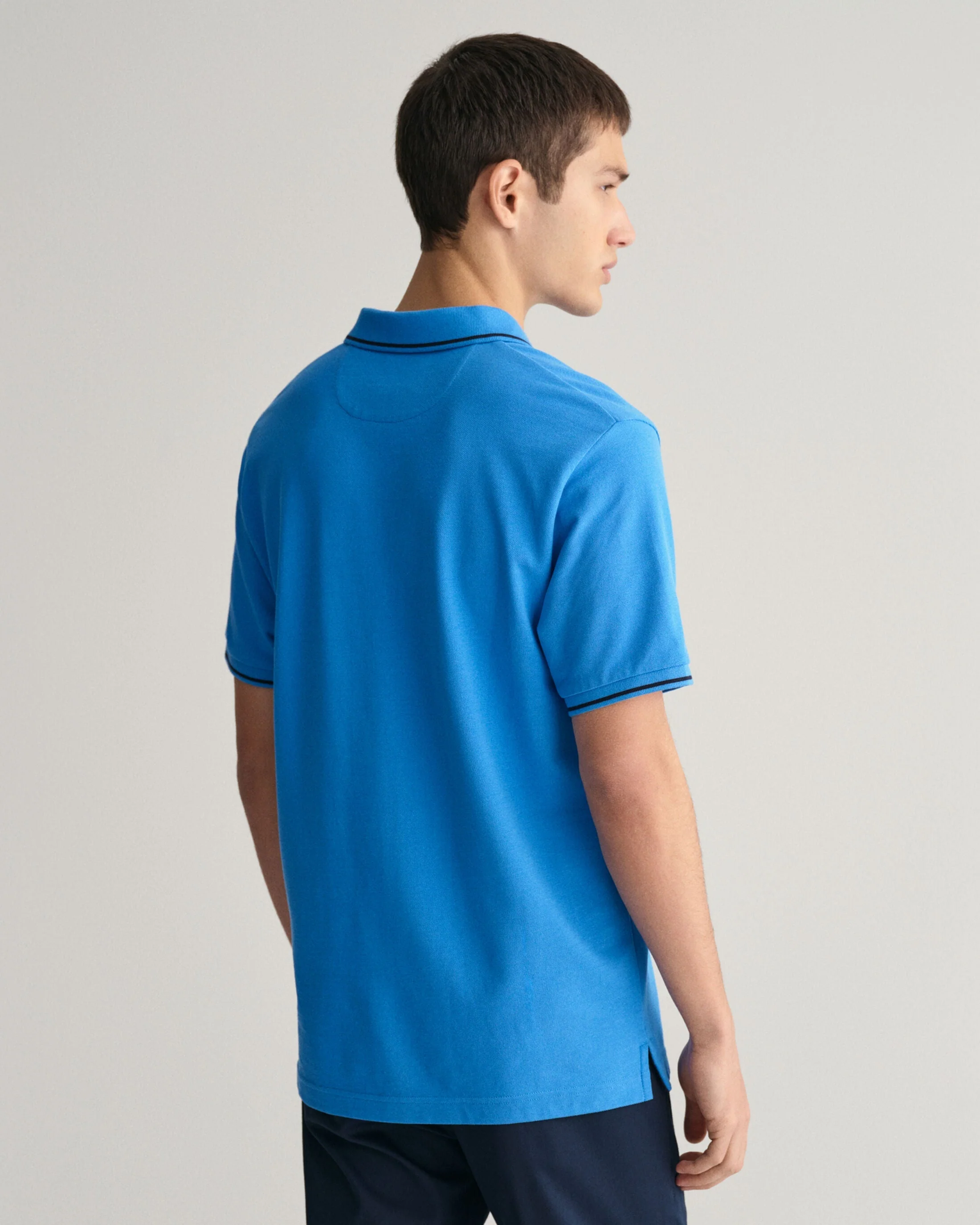 Gant Men Blue Solid Polo Collar Short Sleeves Tshirt - Image 4